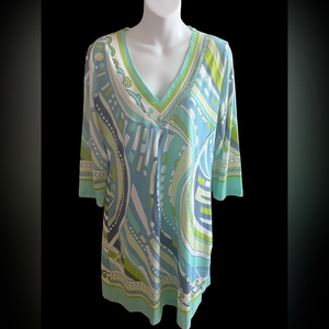 Barbara Gerwit Cotton‎ Knit 3/4 Sleeve V-Neck Dress L